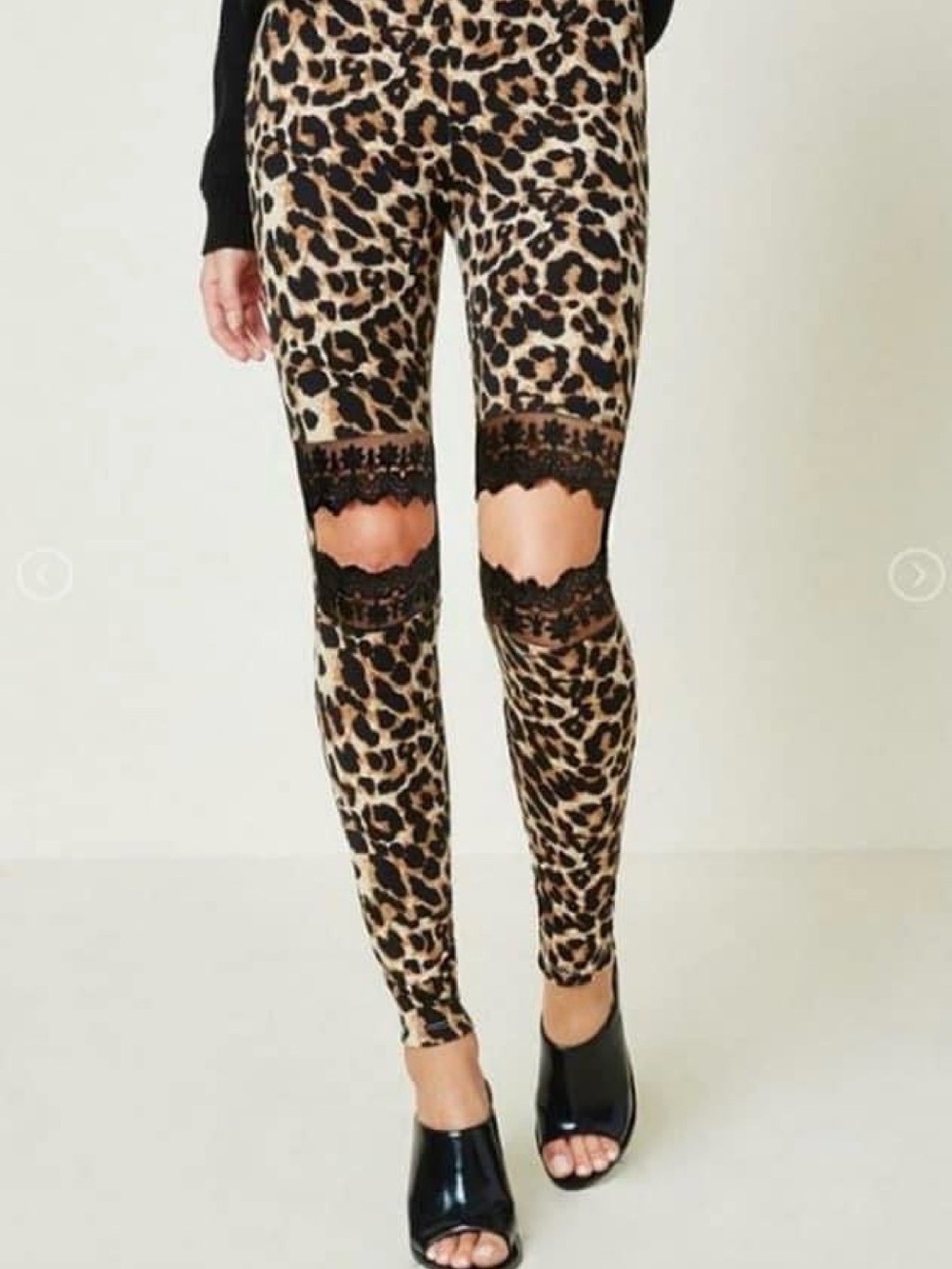 Leopard Print Lace-Knee Legging - Black/Brown